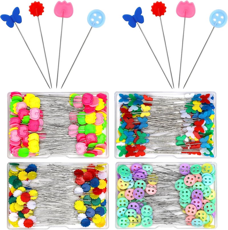 FTEVEN 400PCS Flat Head Straight Pins Kits, Head Sewing Pins Quilting Pins, Flower Head Sewing Pins for Fabric with Storage Boxes for Sewing DIY Projects, Dressmaker Decoration - Image 1